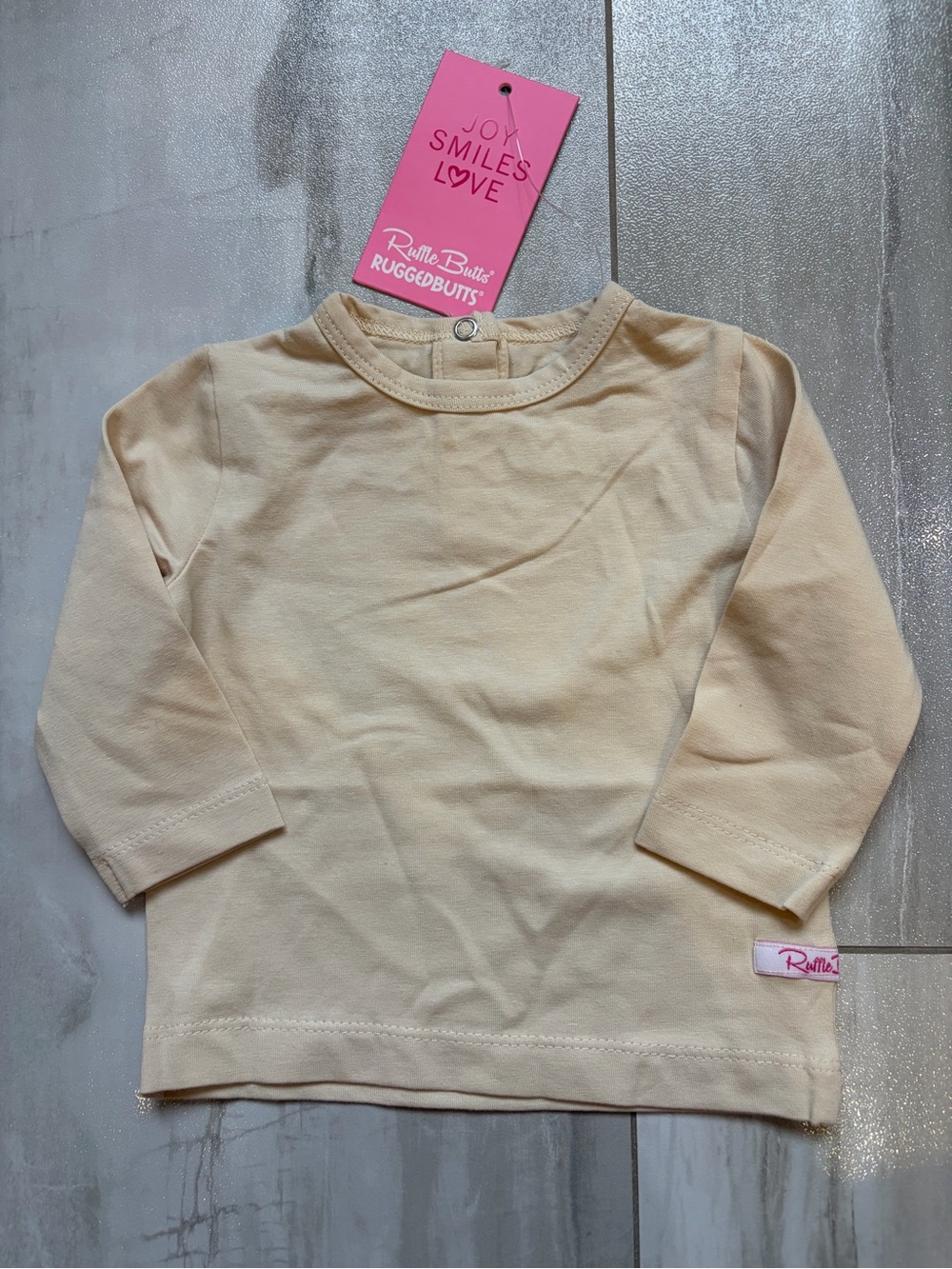 NWT RuffleButts Neutral Oatmeal Long Sleeve Basic Essentials T-Shirt Girls 0-3M